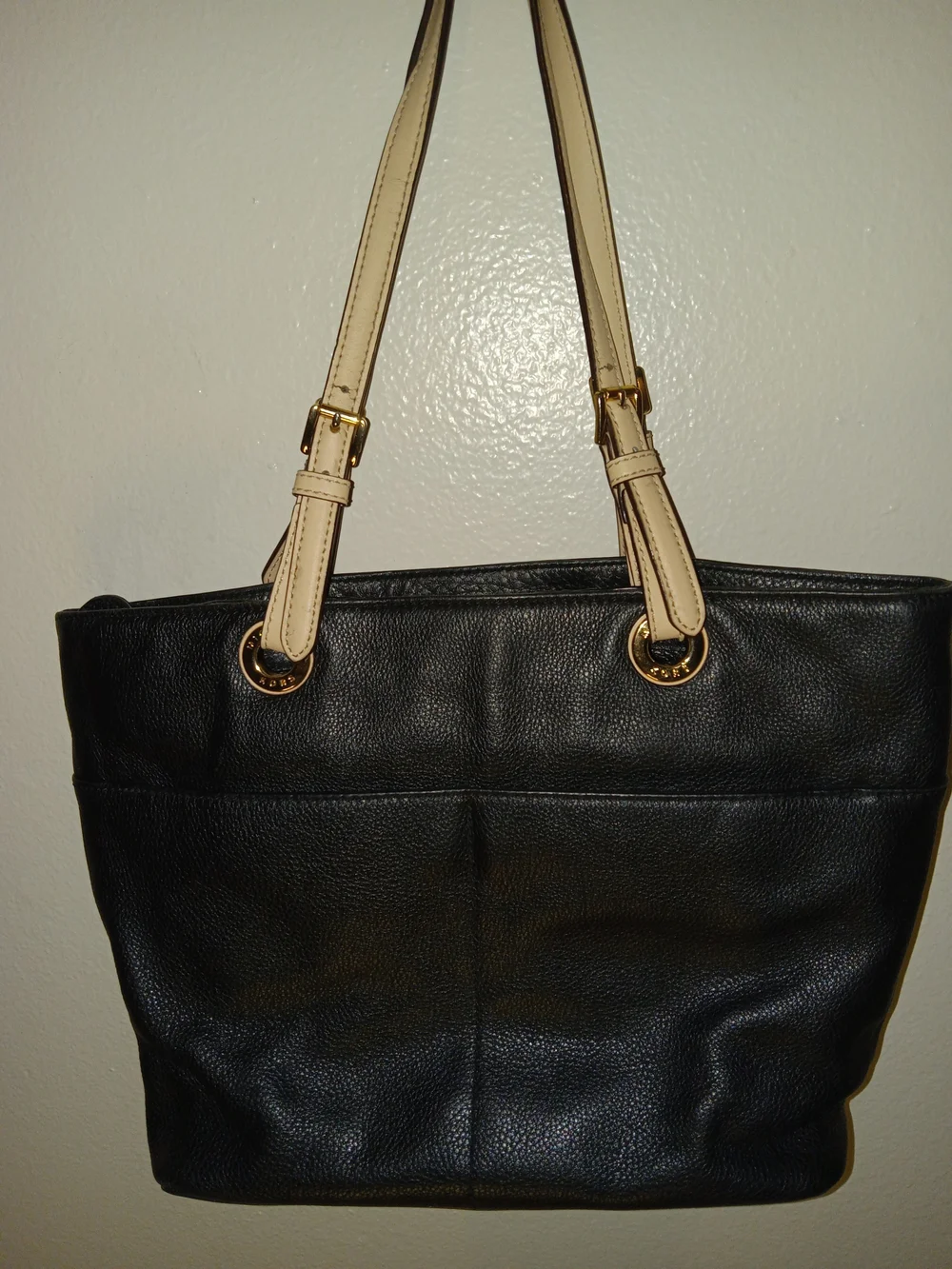 Michael Kors Black Leather Tote with Cream Straps